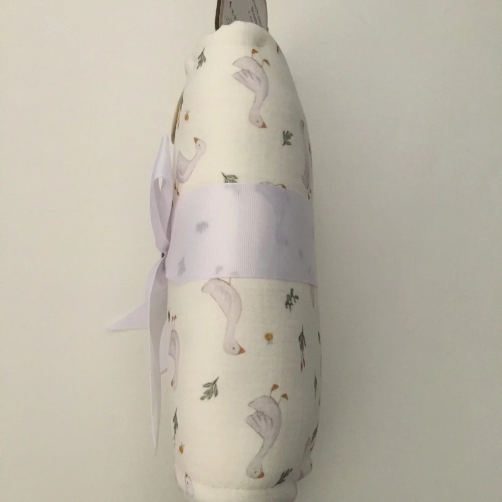 Baby Blanket Muslin Fleece Soft Lining White Goose Theme NEW | Bonbini